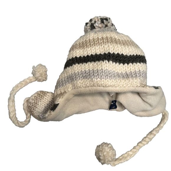 American Eagle Trapper Ear Hat – Cream with Gray, Tan & Black Stripes – Winter - - Picture 3 of 9